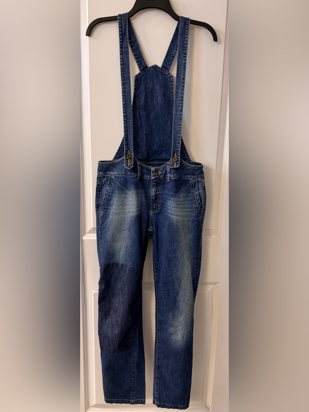 #z172  Ela Brand Special Patchwork Wash Blue Distressed Denim Jeans Bib Overalls